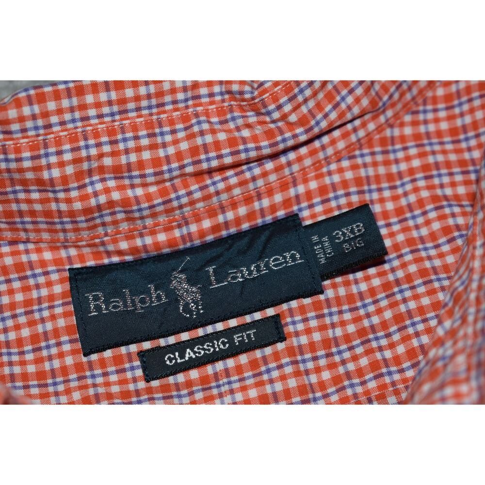 Polo Ralph Lauren Dress Shirt Men 3XB BIG Classic Orange Blue Cotton - Picture 3 of 6